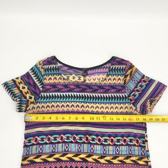 Forever 21 Multicolor Tribal Geometric Print Sheer Top Blouse Women's Size Small - Picture 7 of 9